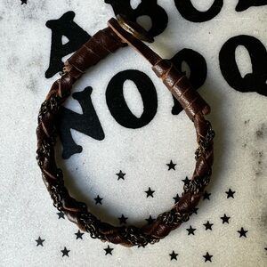 Genuine Leather Chain Braided Button Clasp Closure Bracelet Natural Boho